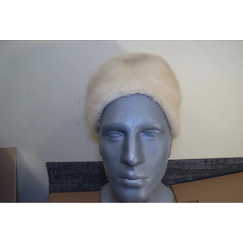 Evans Chicago Vintage WHITE MINK Soft Real Fur Winter Hat Womens S Initials BWL
